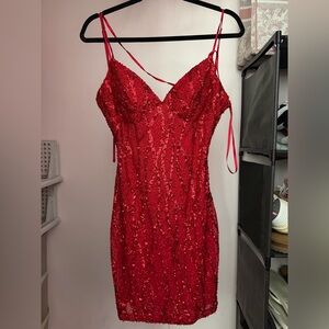 Windsor Red Sequin Asymmetrical Dress